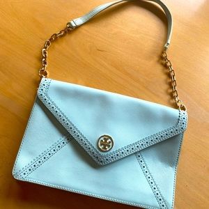 Tory Burch seafoam colored envelope shoulder bag